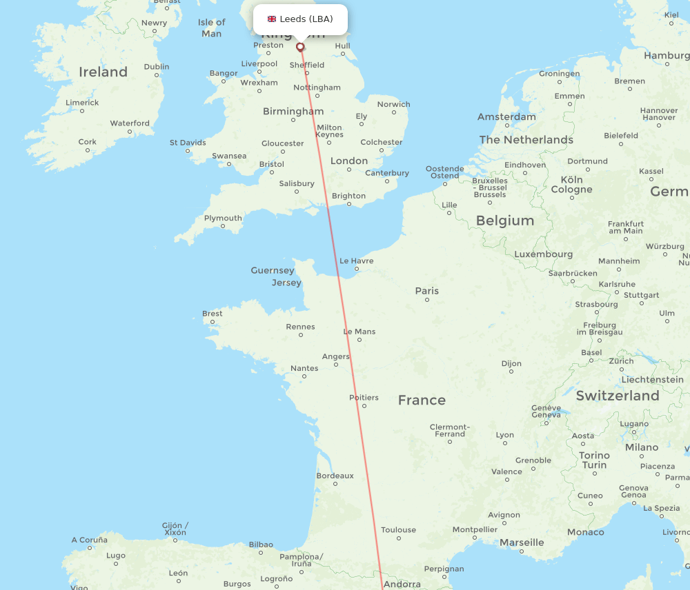 LBA to REU flights and routes map