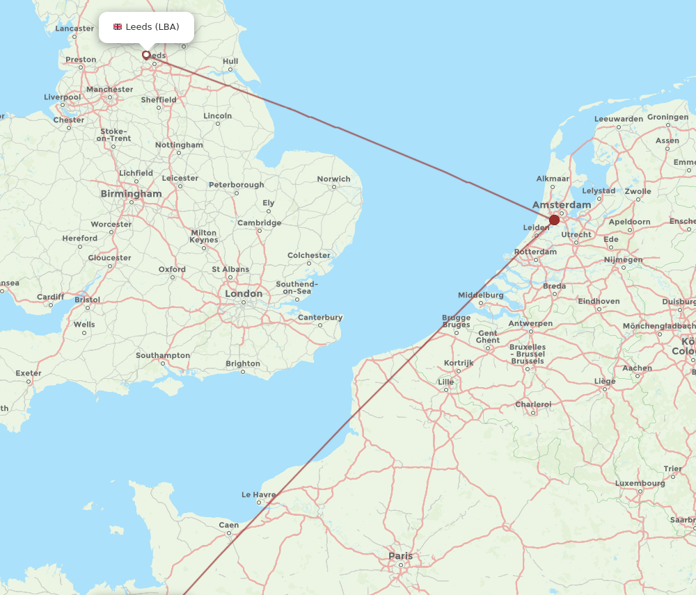 LBA to RNS flights and routes map