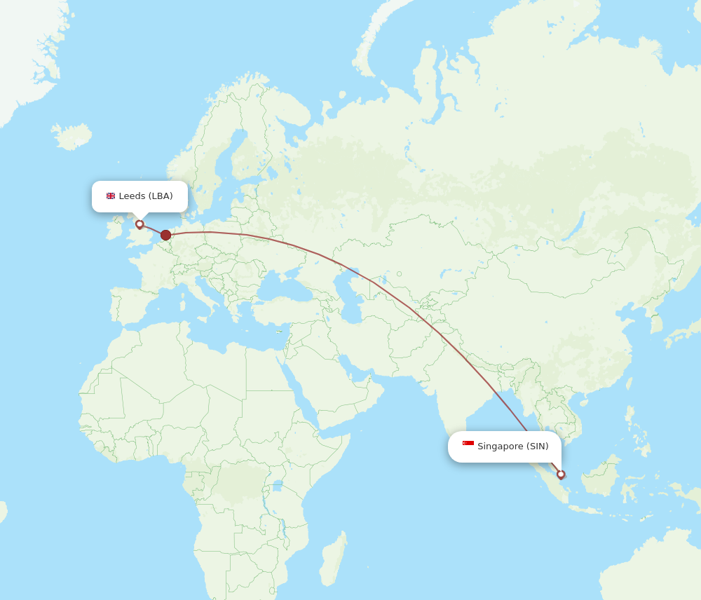 LBA to SIN flights and routes map