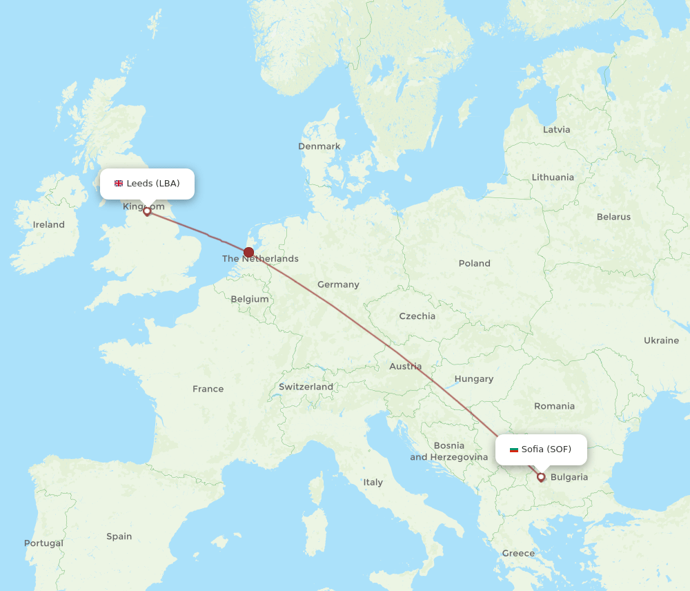 LBA to SOF flights and routes map