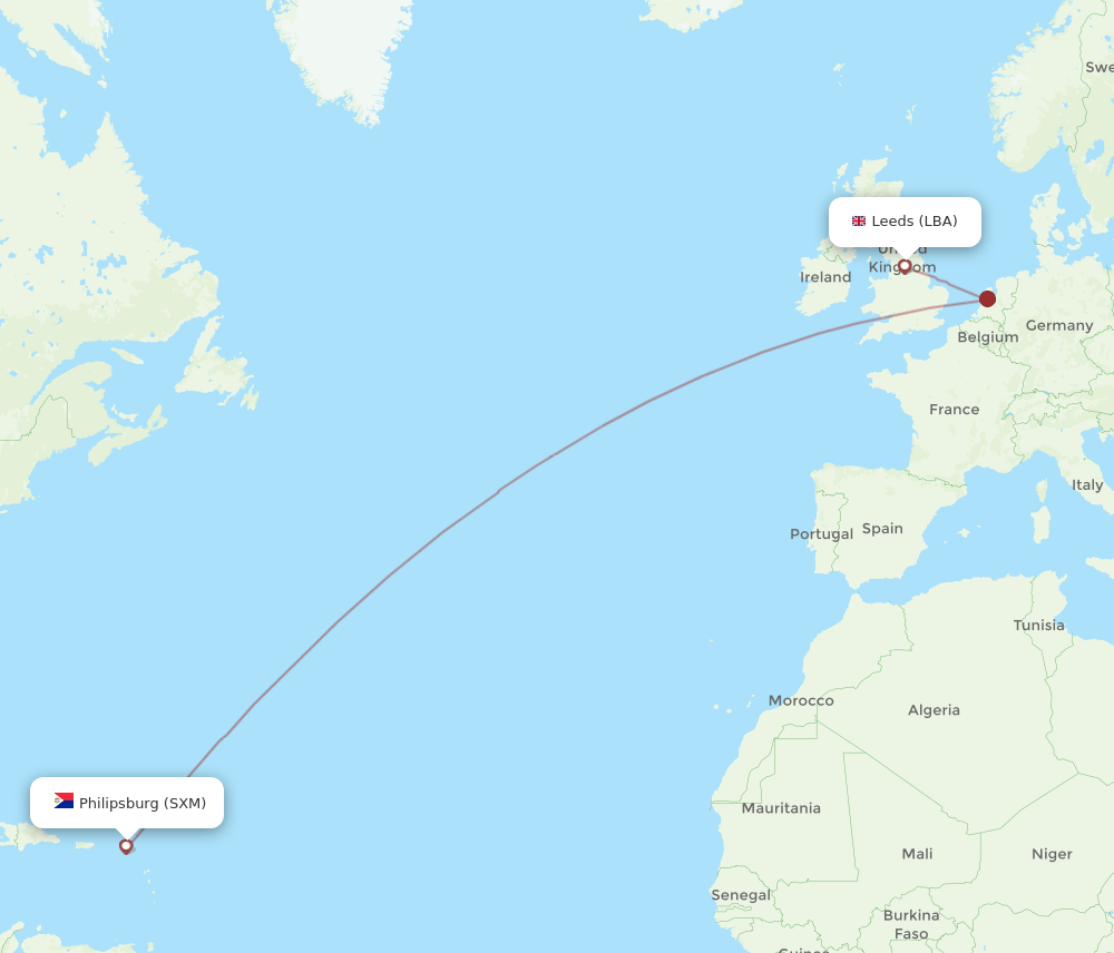 LBA-SXM flight routes