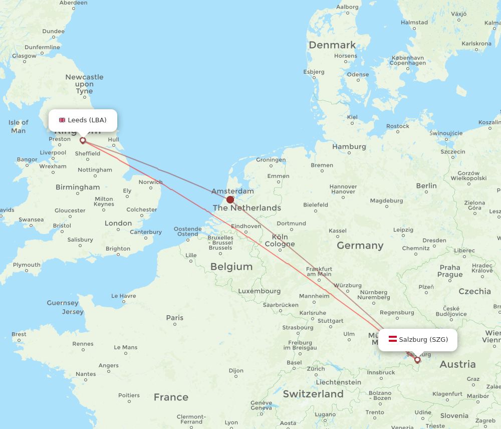 LBA to SZG flights and routes map