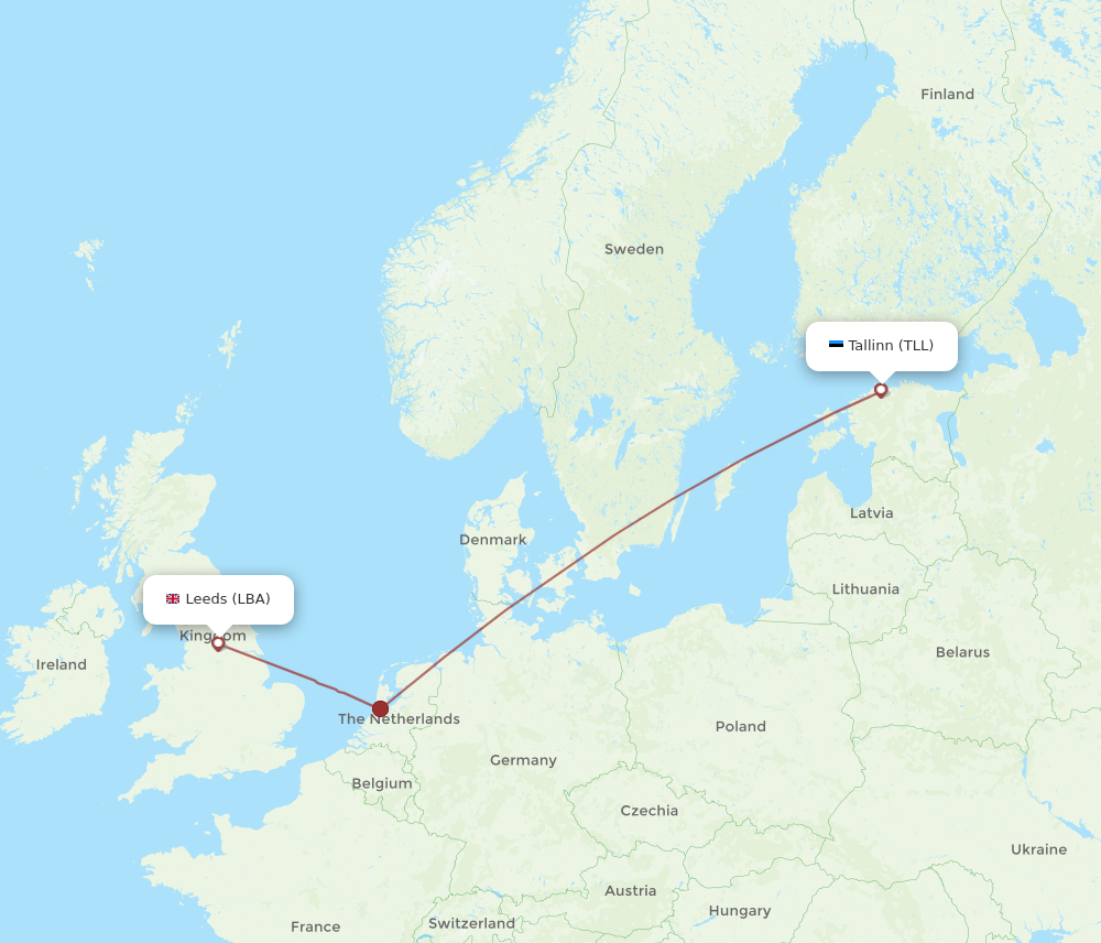 Tallinn - Leeds route map and flight paths