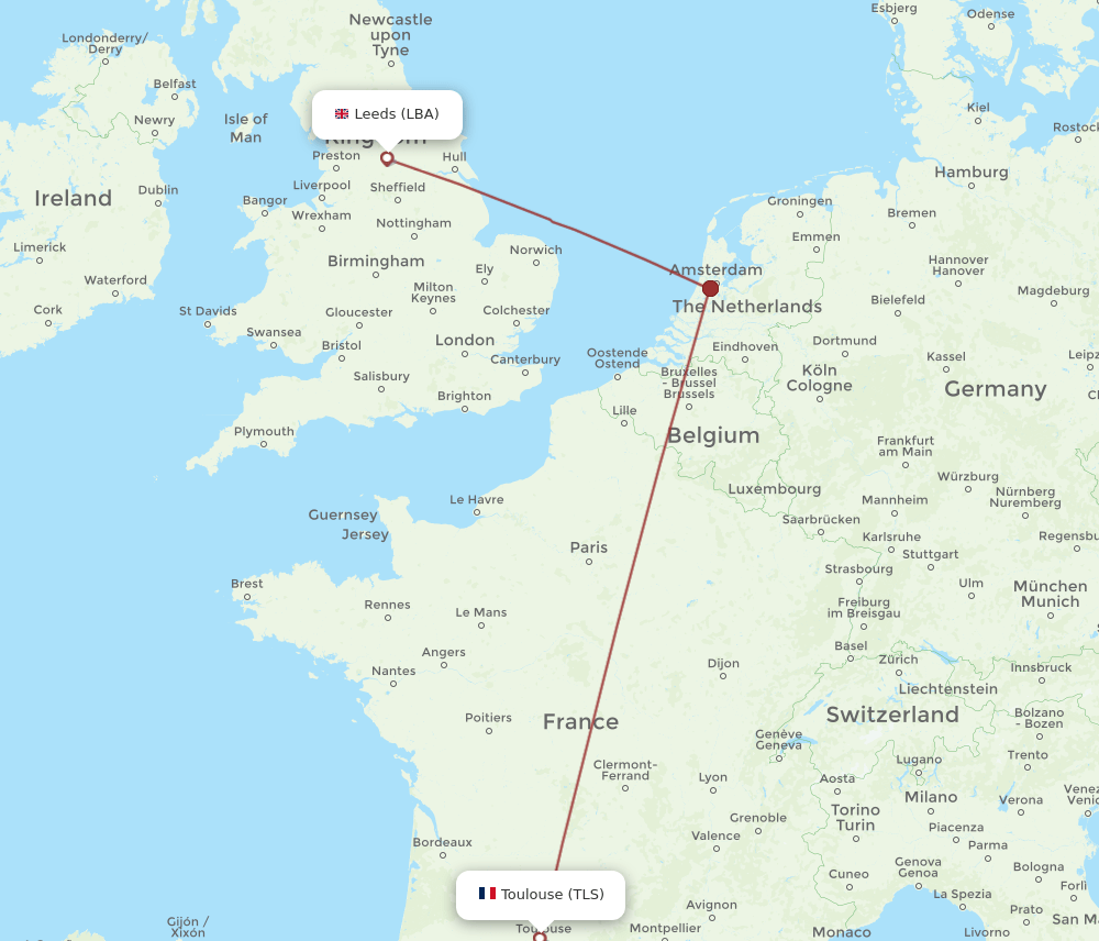 LBA to TLS flights and routes map