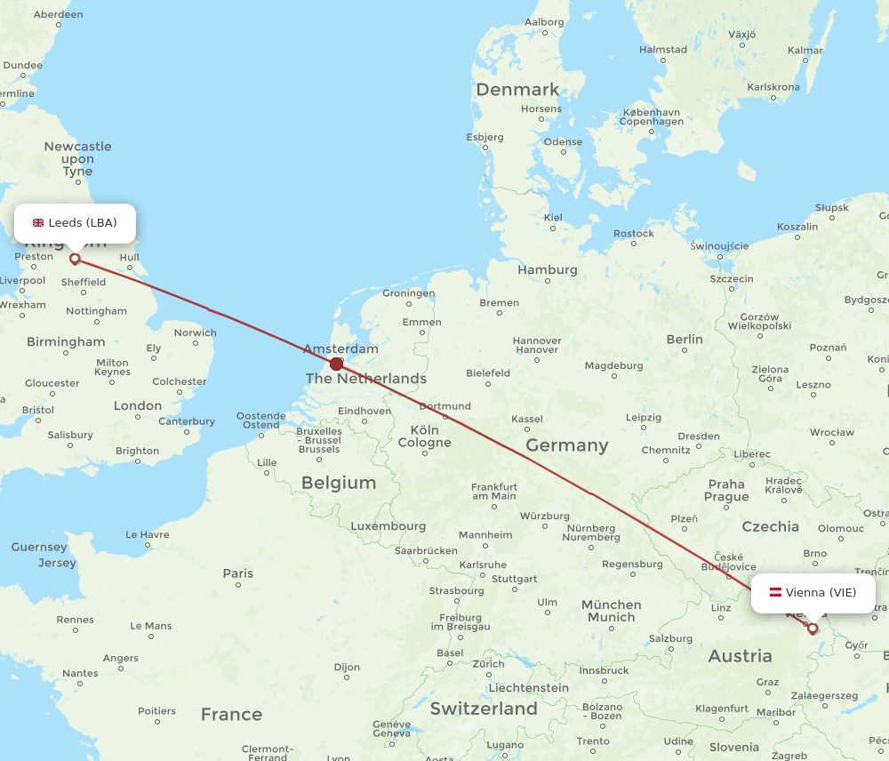 LBA to VIE flights and routes map