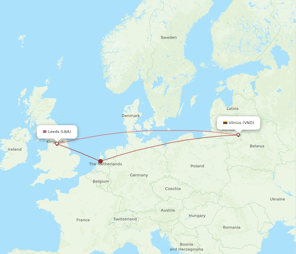 LBA-VNO flight routes