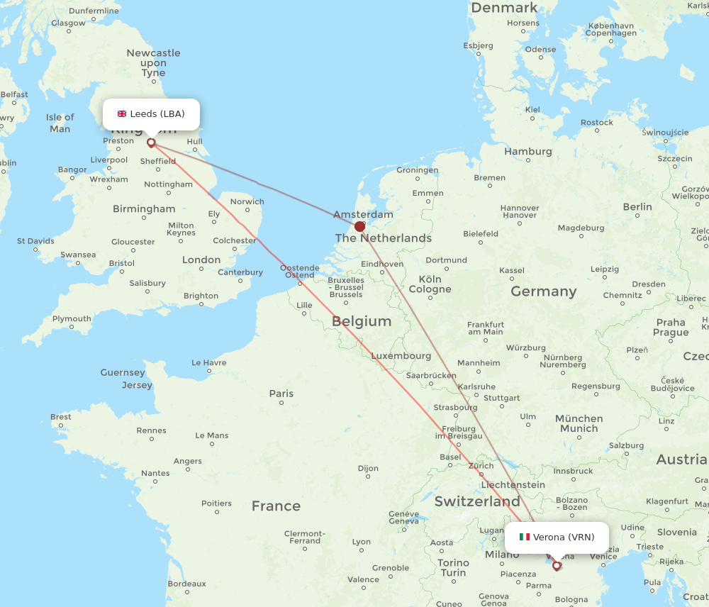 LBA to VRN flights and routes map