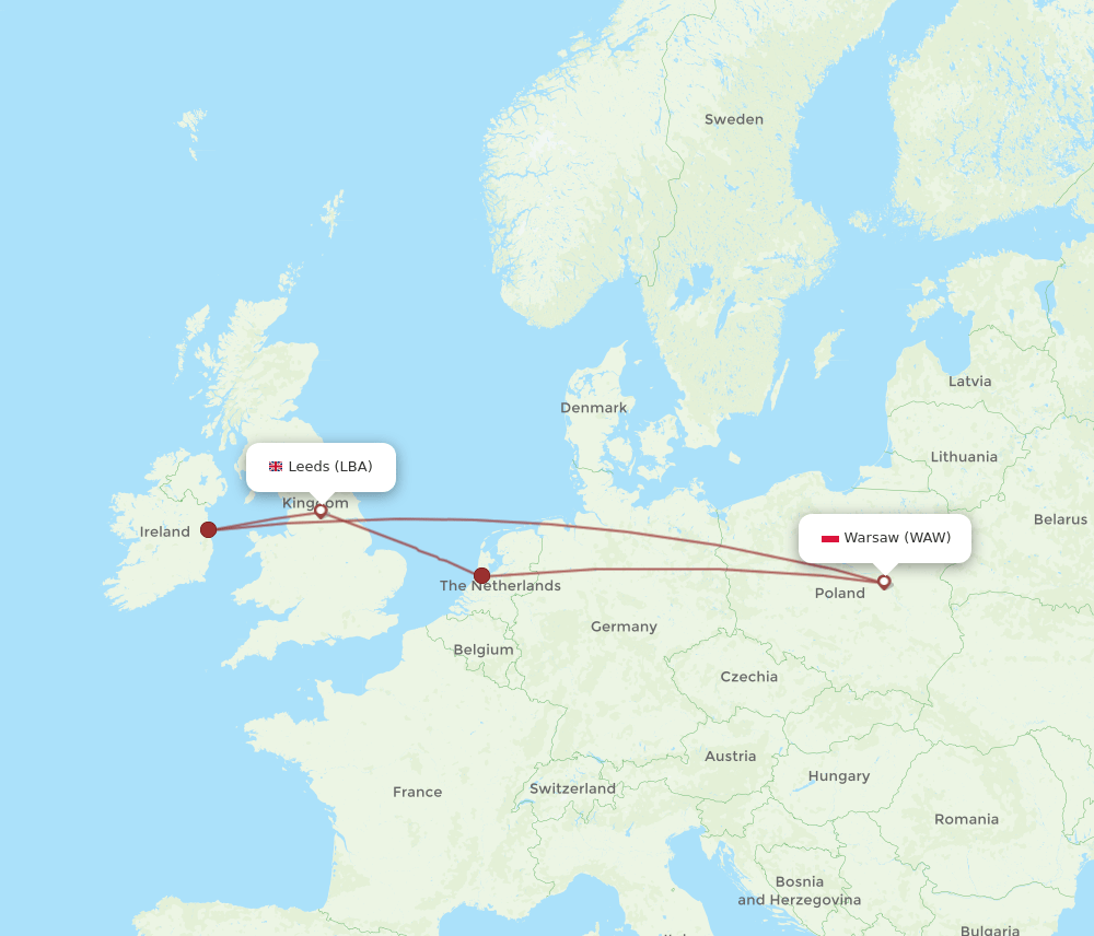 LBA-WAW flight routes