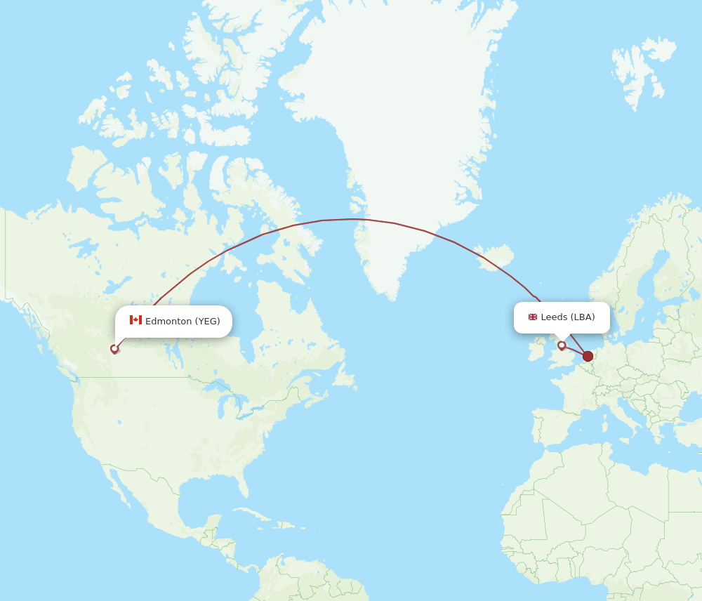 LBA-YEG flight routes