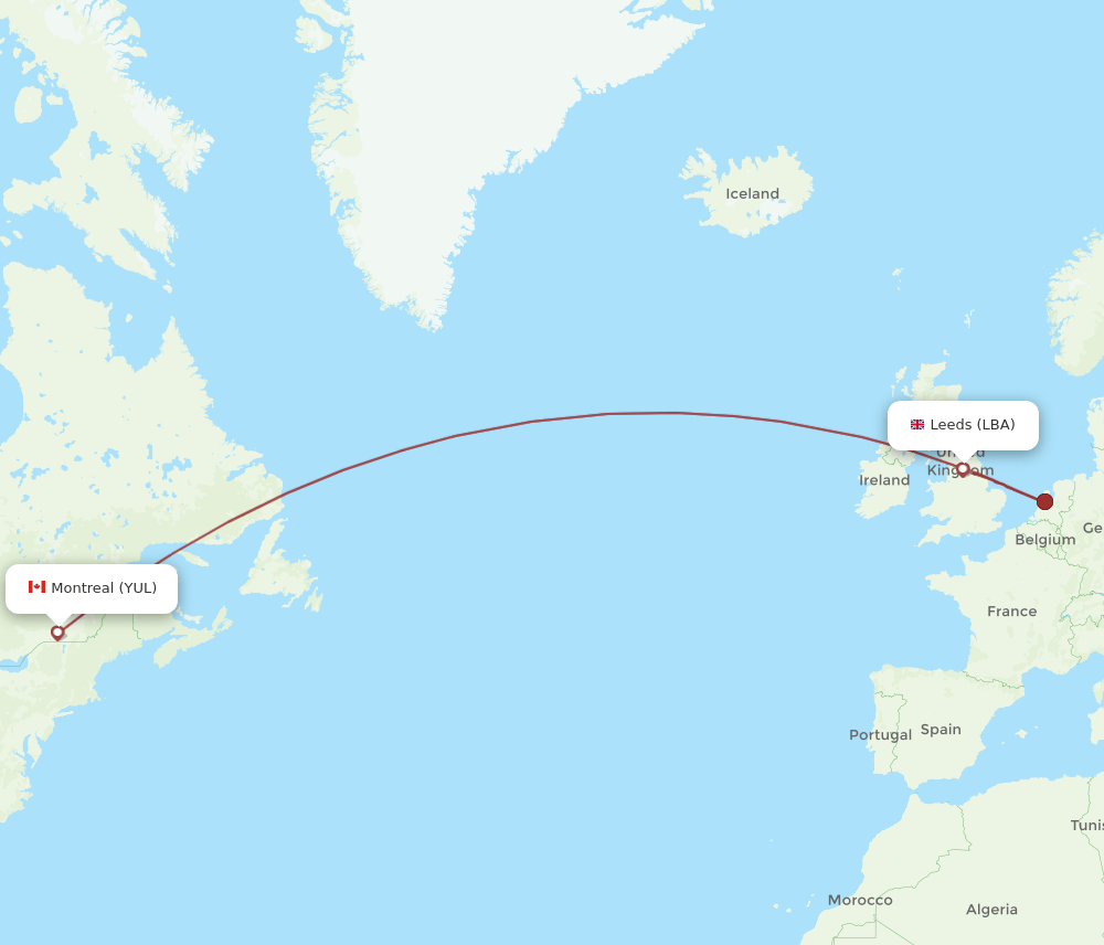 LBA-YUL flight routes