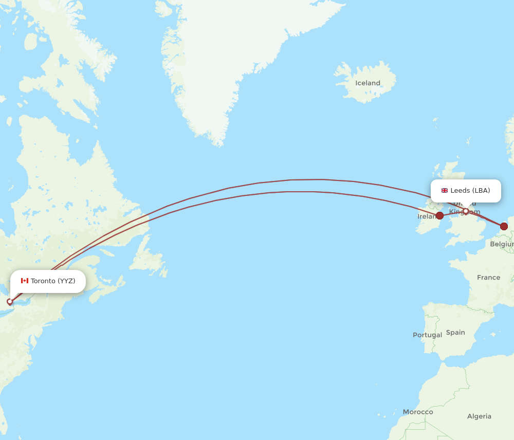 LBA-YYZ flight routes
