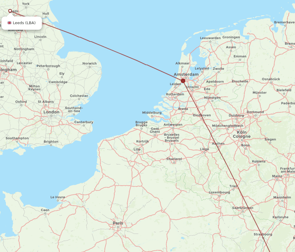 Zurich - Leeds route map and flight paths
