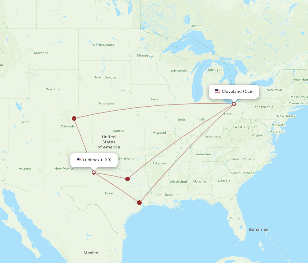 LBB to CLE flights and routes map