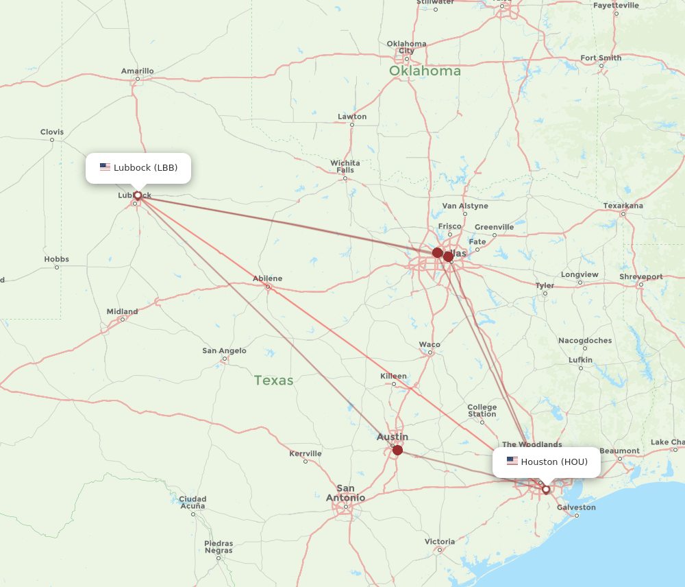 LBB-HOU flight routes