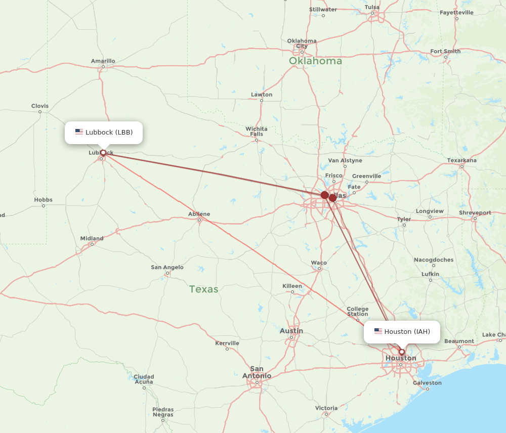 LBB-IAH flight routes