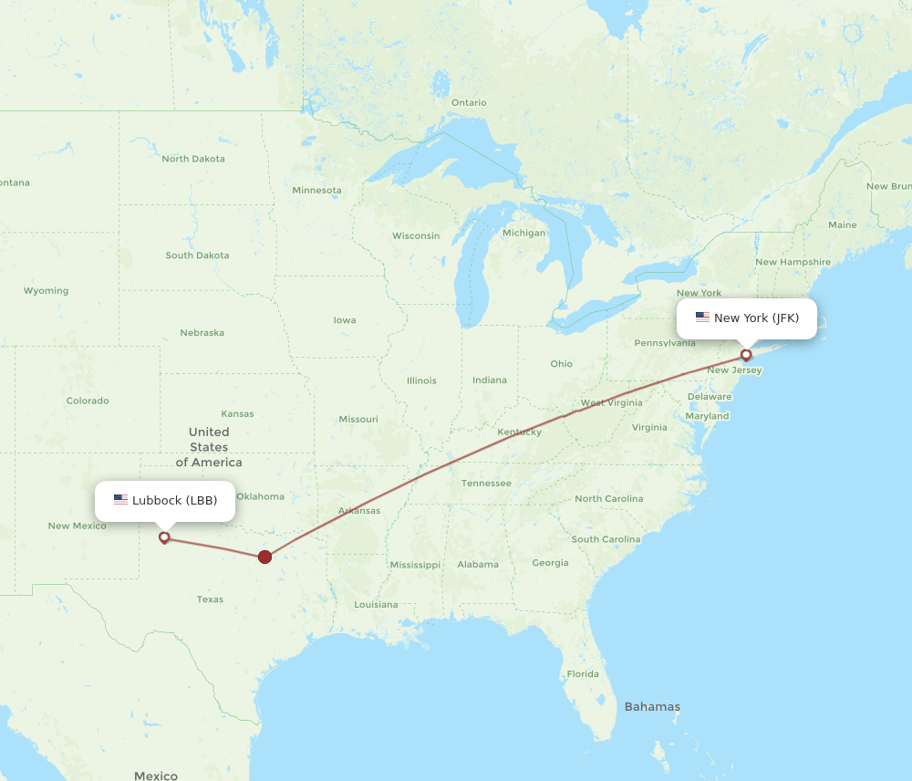 LBB-JFK flight routes