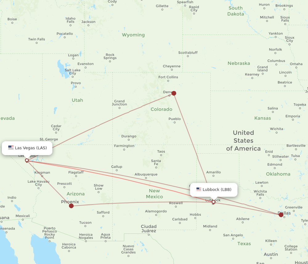 LBB-LAS flight routes