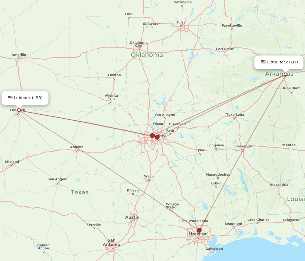 LBB-LIT flight routes