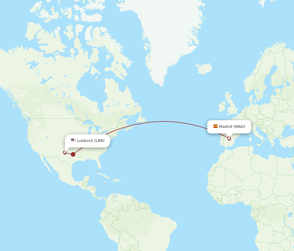 LBB to MAD flights and routes map