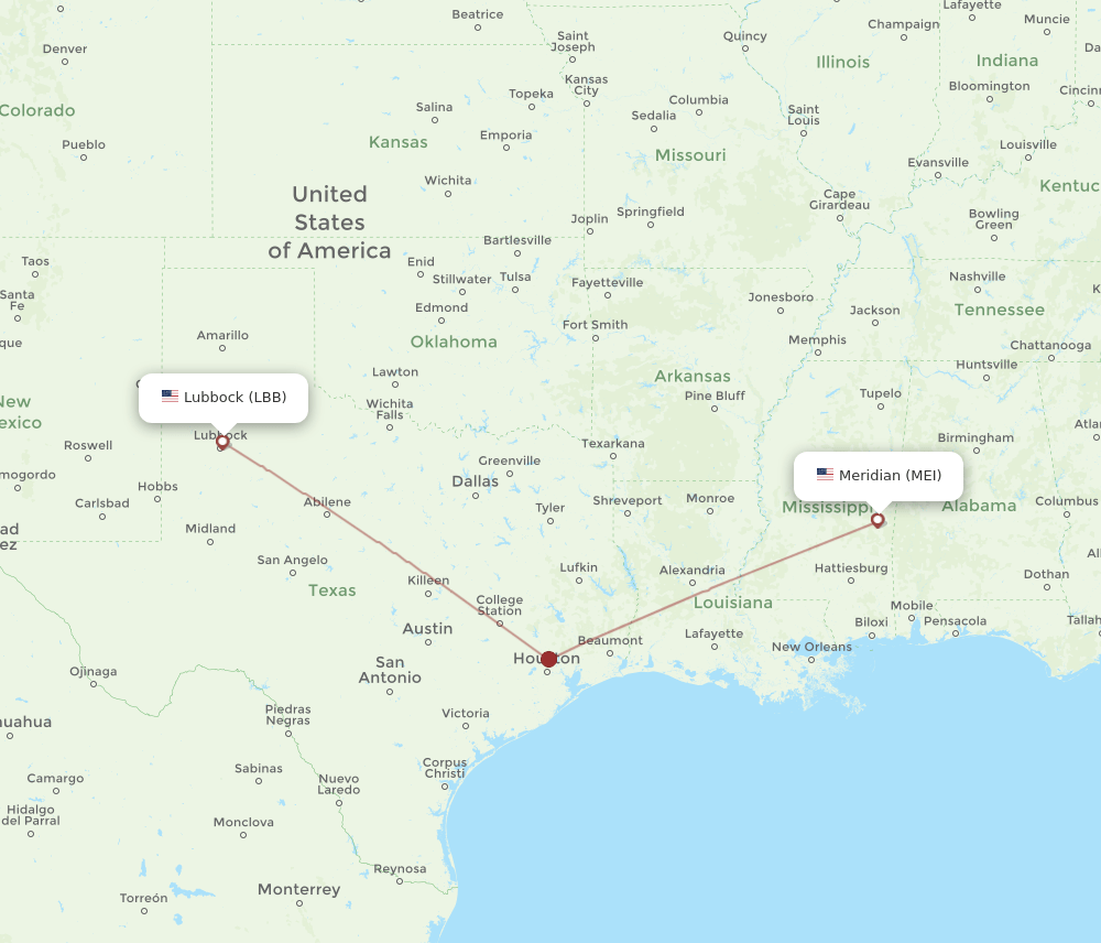 LBB-MEI flight routes