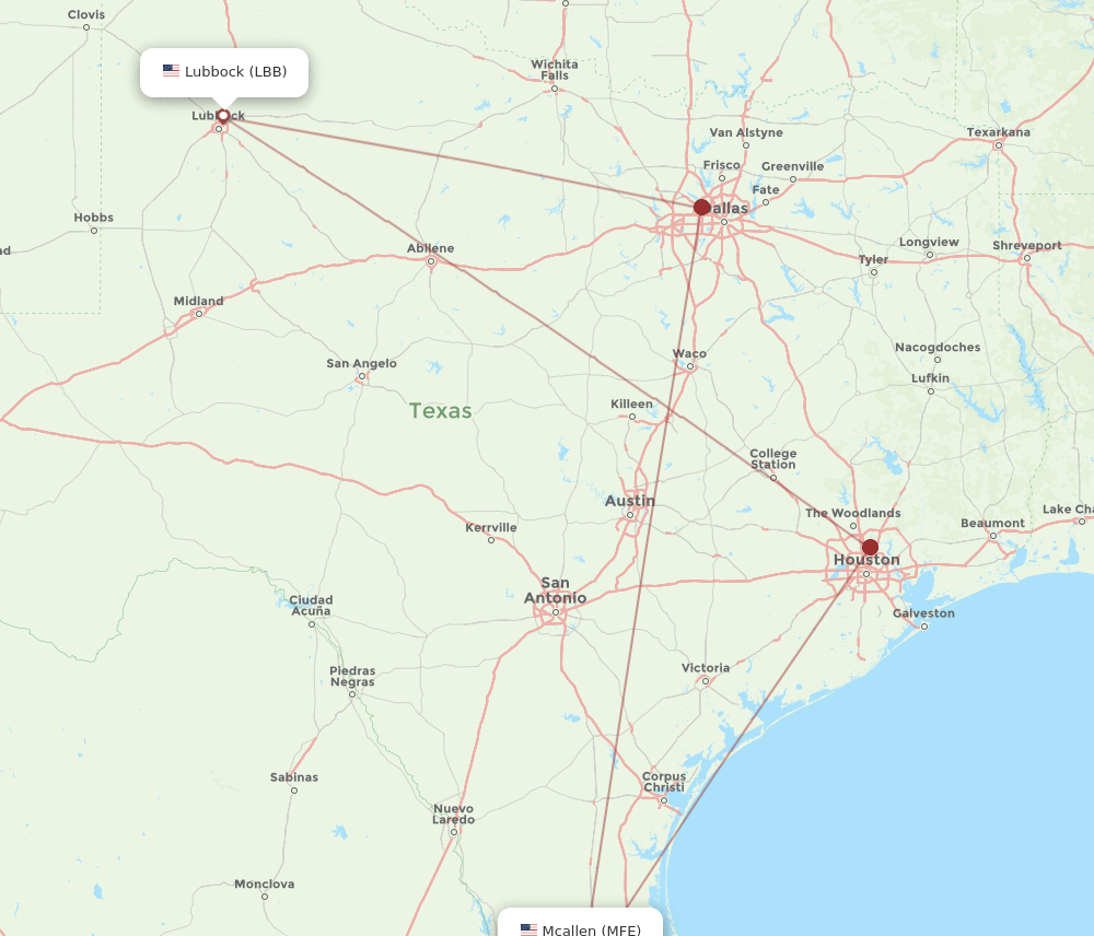 LBB-MFE flight routes