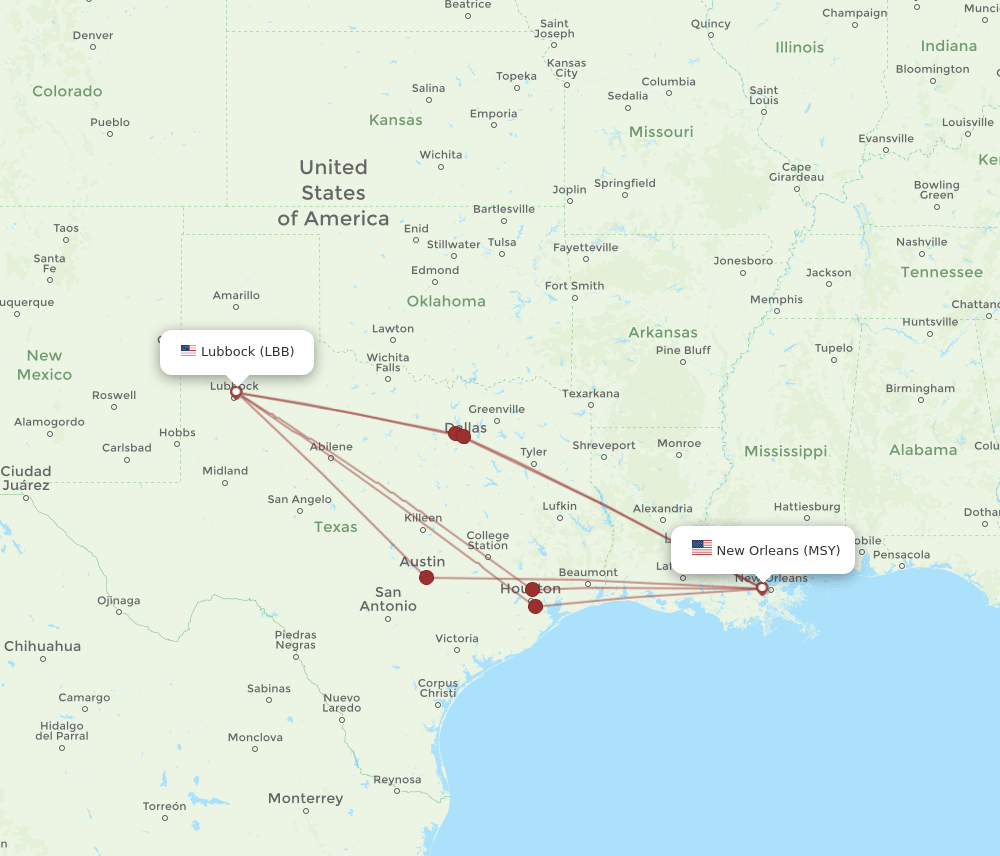LBB-MSY flight routes