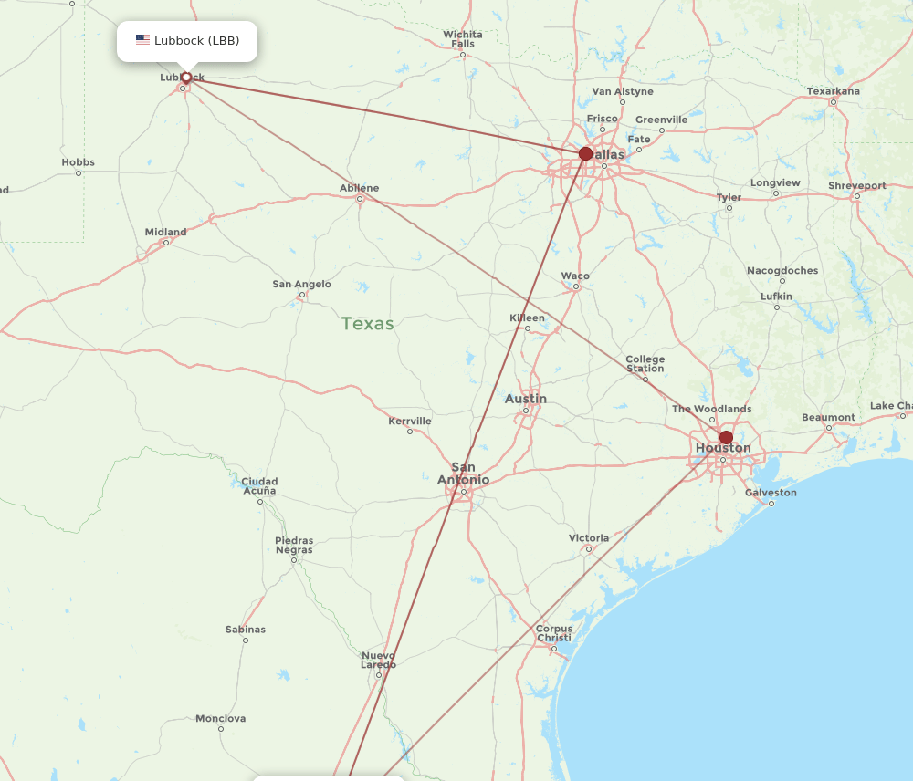 LBB to MTY flights and routes map