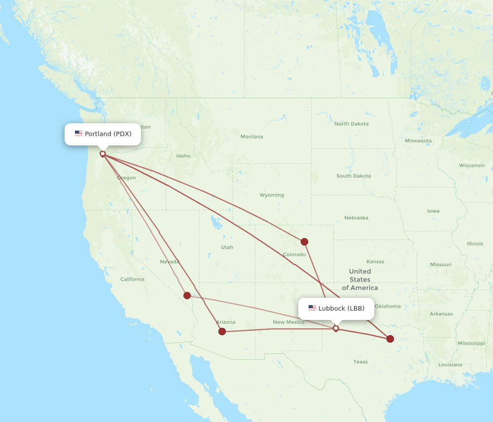 LBB-PDX flight routes
