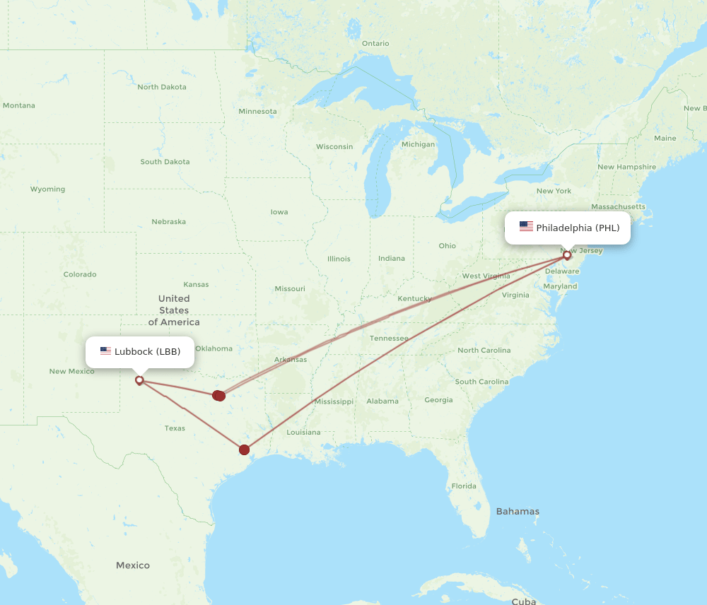 LBB-PHL flight routes
