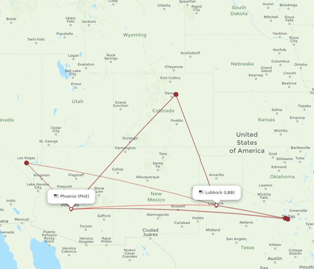 LBB-PHX flight routes