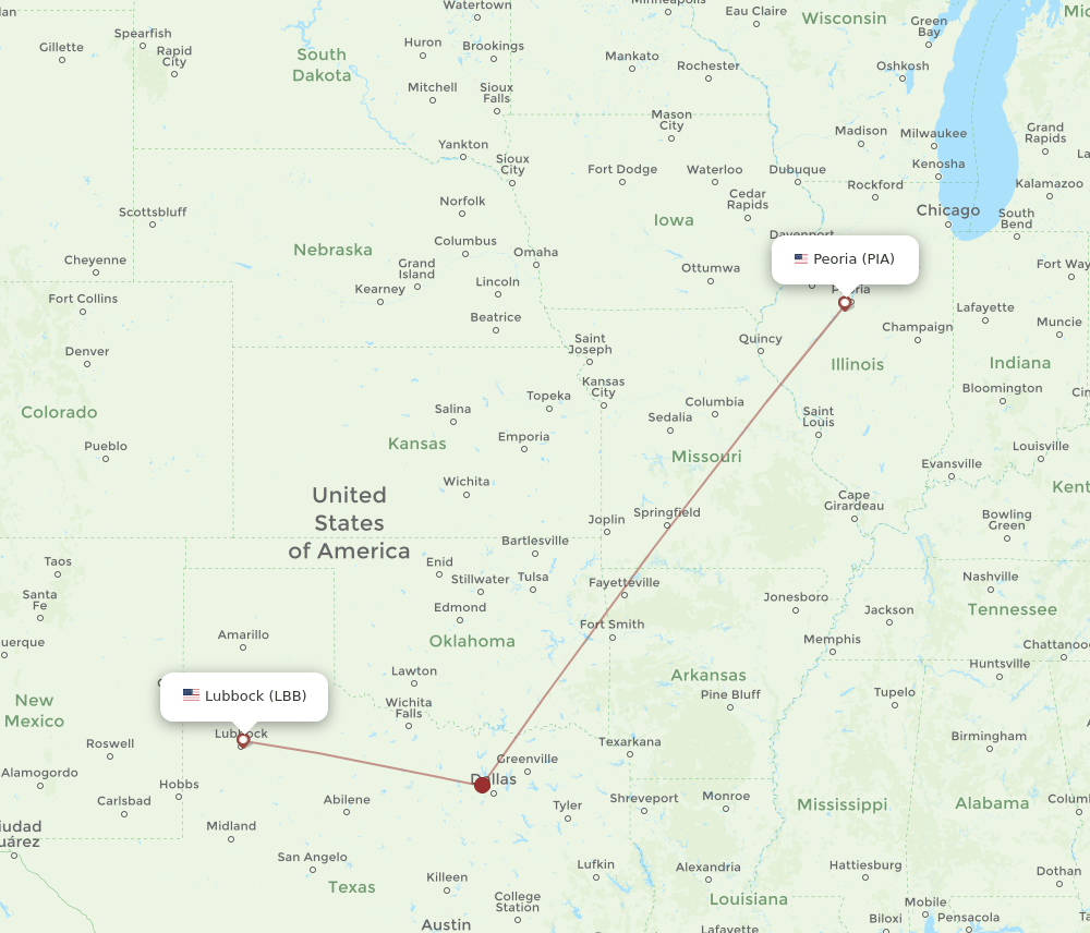 LBB-PIA flight routes