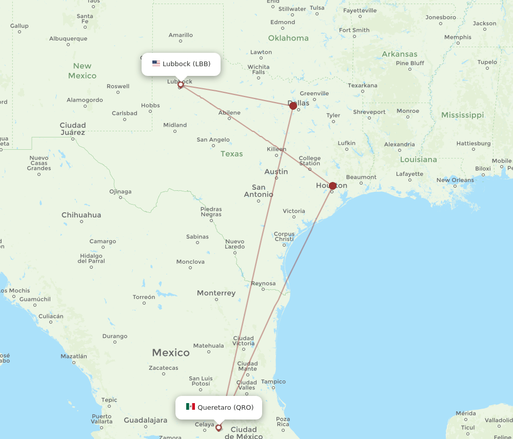 LBB to QRO flights and routes map