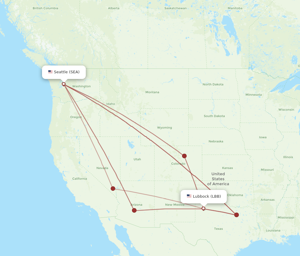 LBB to SEA flights and routes map