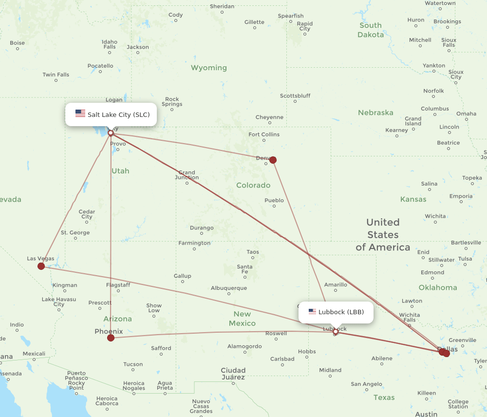LBB-SLC flight routes