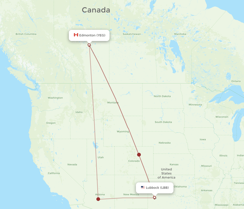 LBB to YEG flights and routes map