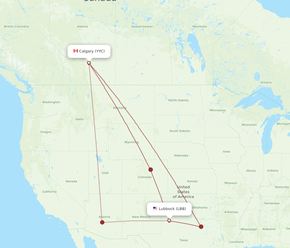 LBB-YYC flight routes