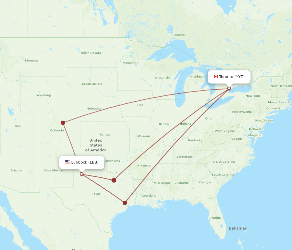 LBB-YYZ flight routes