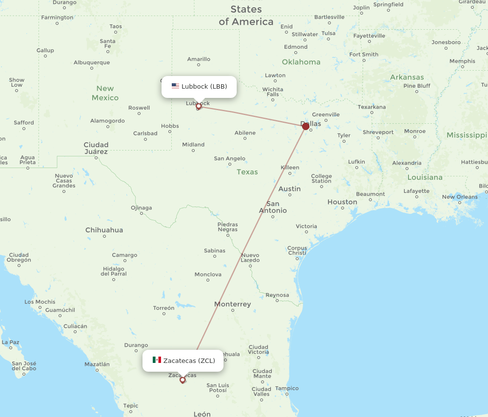 LBB-ZCL flight routes