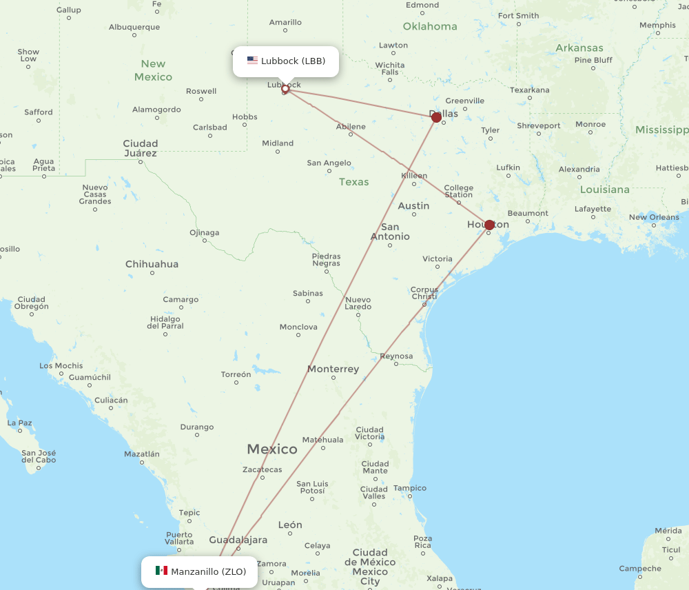 LBB-ZLO flight routes