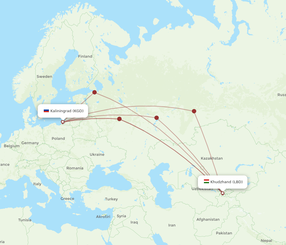 LBD-KGD flight routes