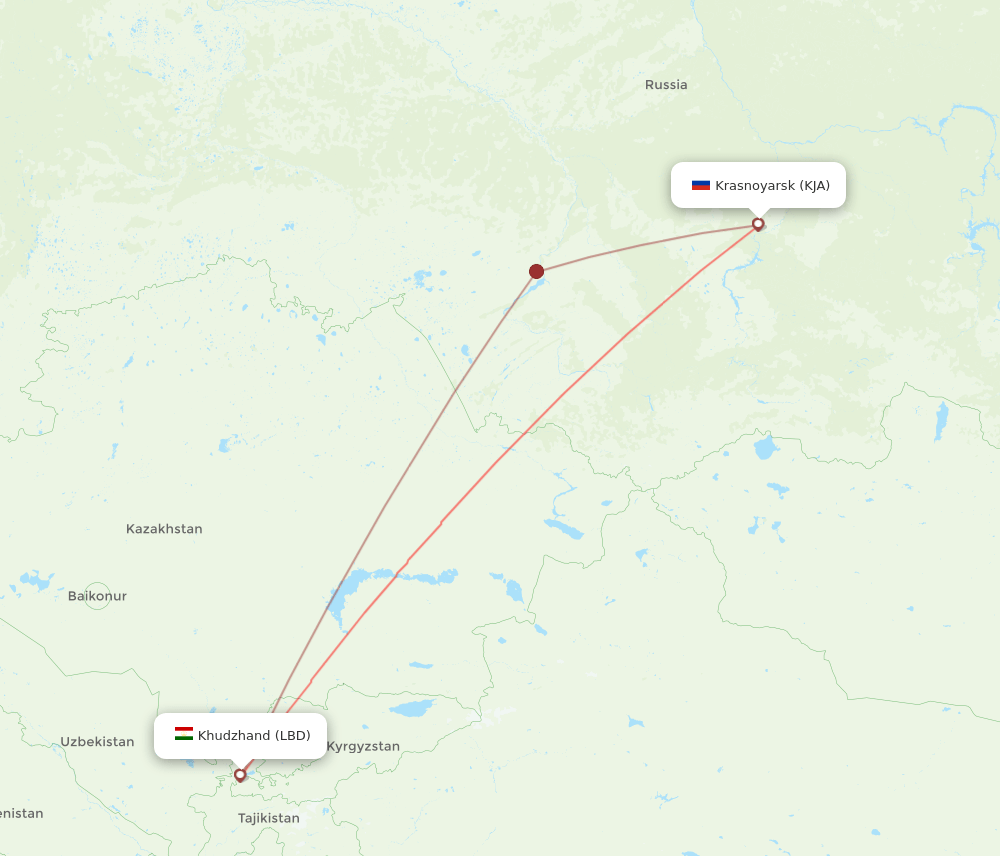 Khujand - Krasnojarsk route map and flight paths