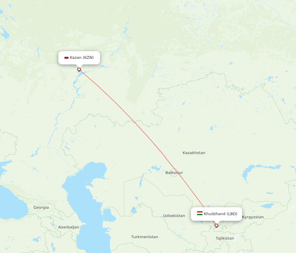 Khujand - Kazan route map and flight paths