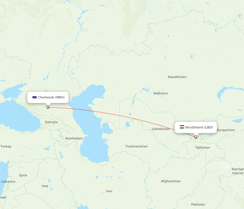 Khujand - Mineralnye Vody route map and flight paths