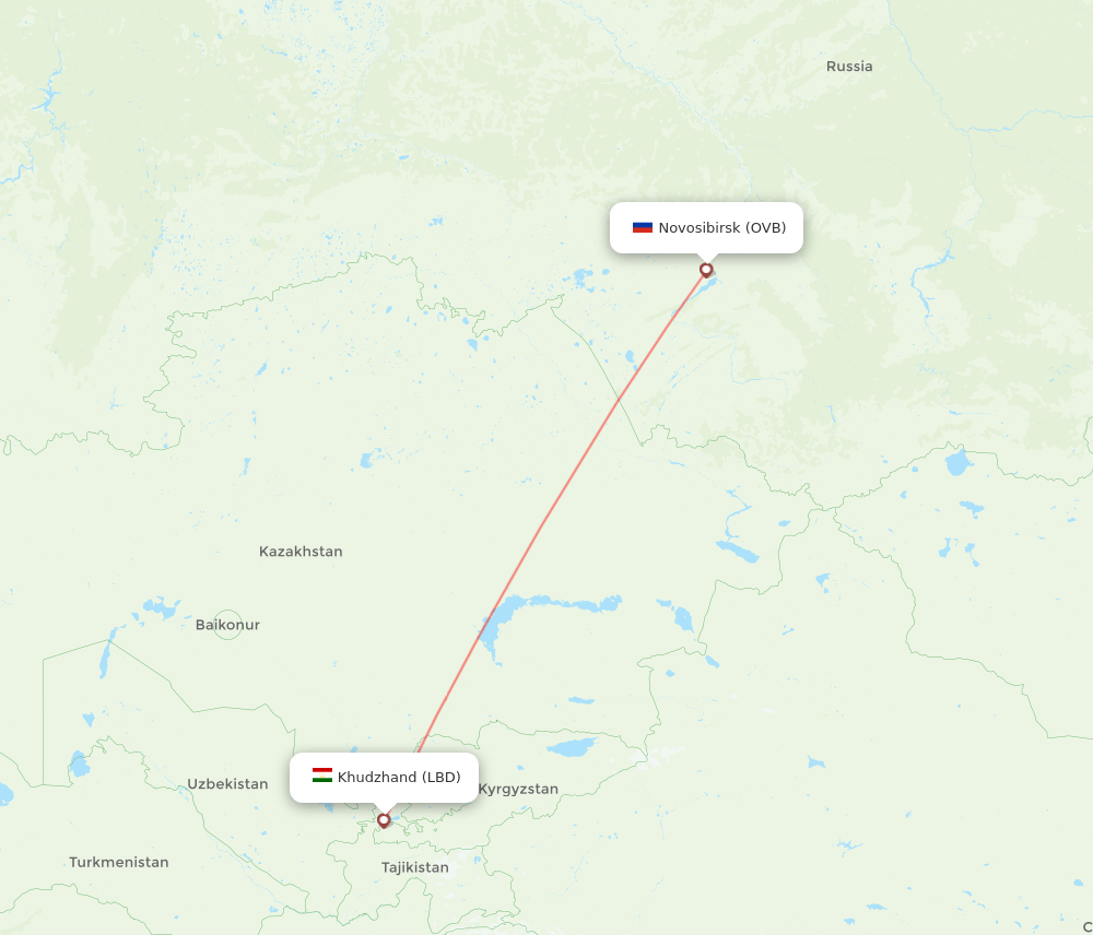 Khujand - Novosibirsk route map and flight paths