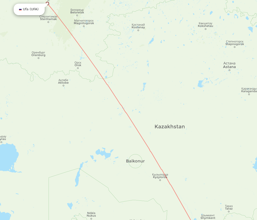 Khujand - Ufa route map and flight paths