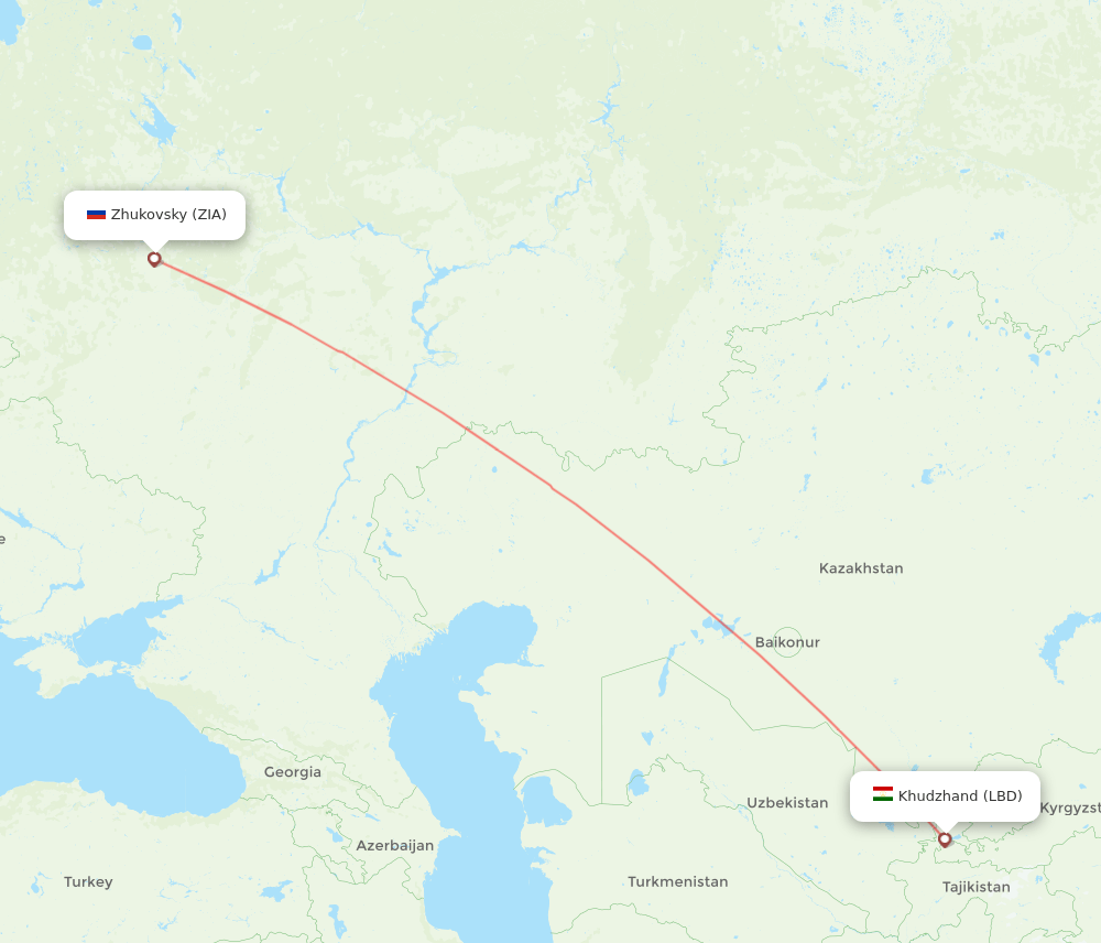 Khujand - Zhukovsky route map and flight paths