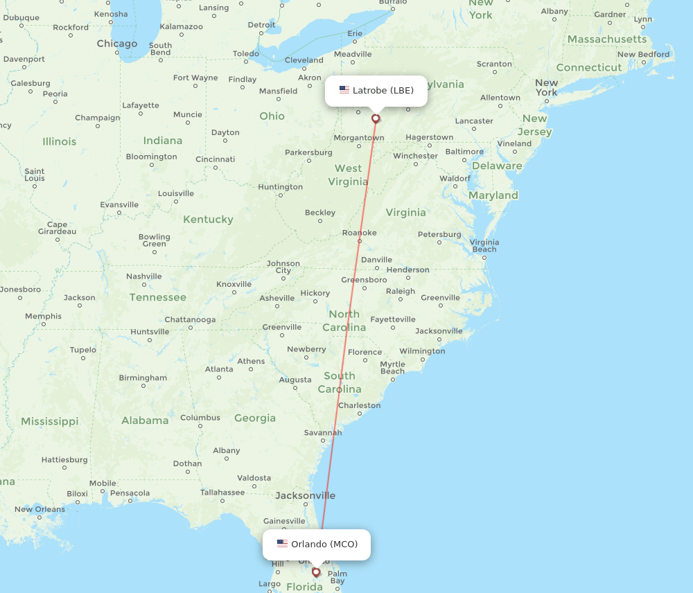 Latrobe - Orlando route map and flight paths