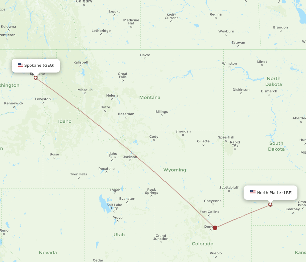 LBF to GEG flights and routes map
