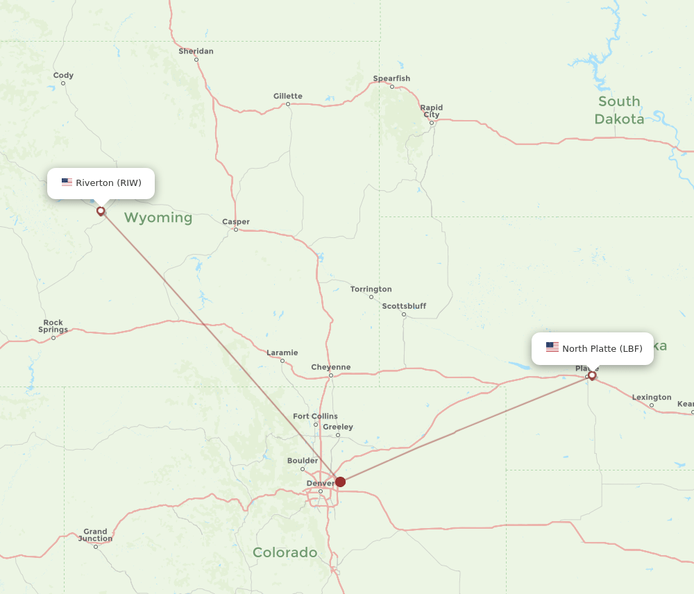 LBF-RIW flight routes
