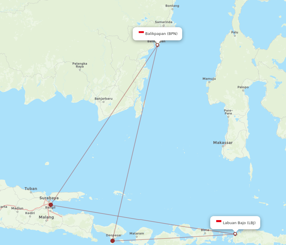 LBJ to BPN flights and routes map